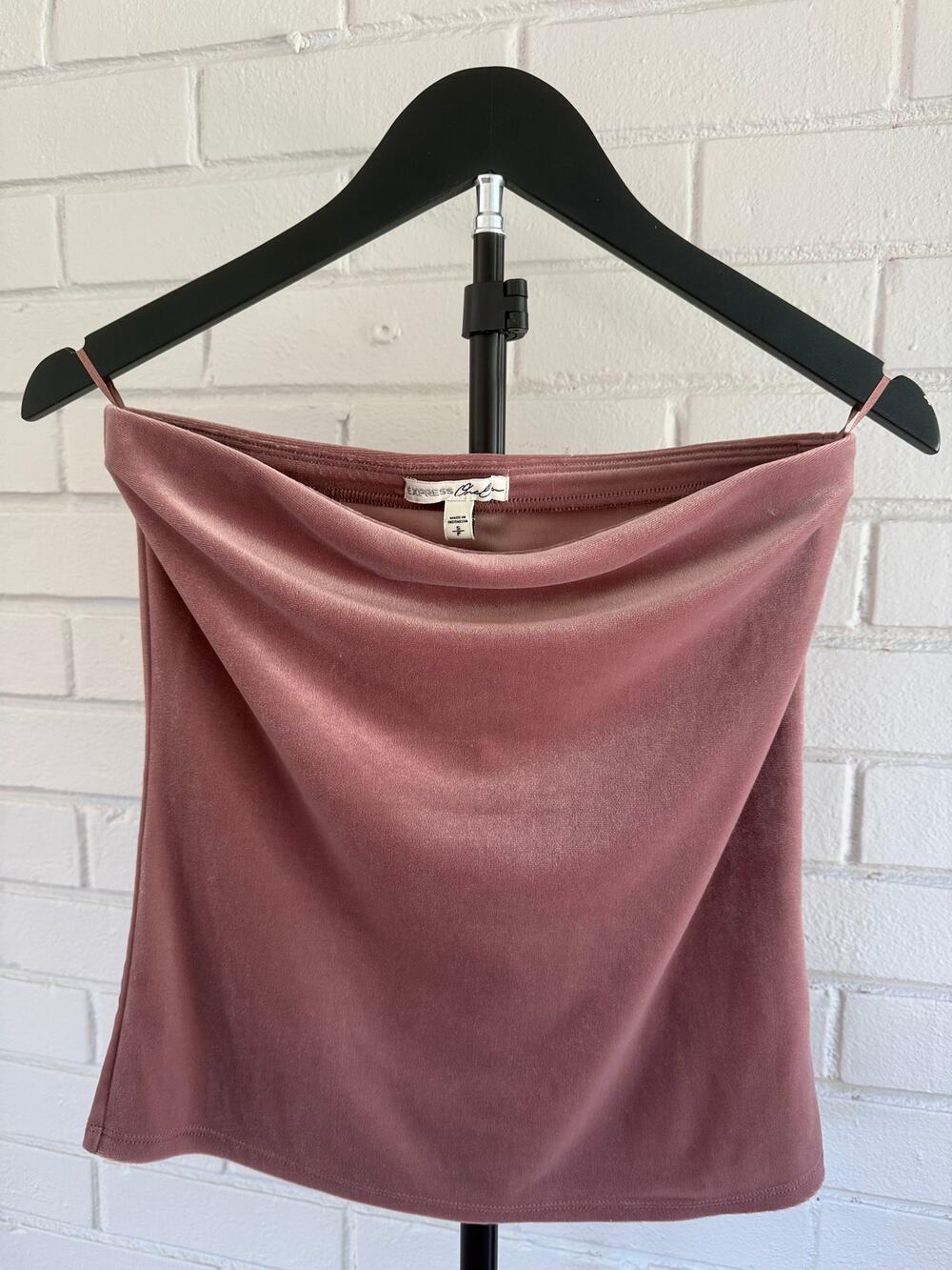 Velvet Tube Top Mauve Pink Strapless Stretch Y2K Going Out Party Size Small